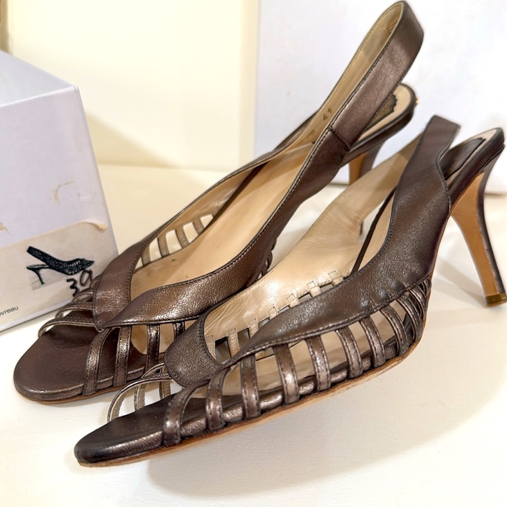Christian Dior Bronze Stiletto Heels Sandals sling back size 41 made in Italy - Picture 4 of 16